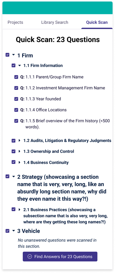 Quick Scan portal question list, old brand