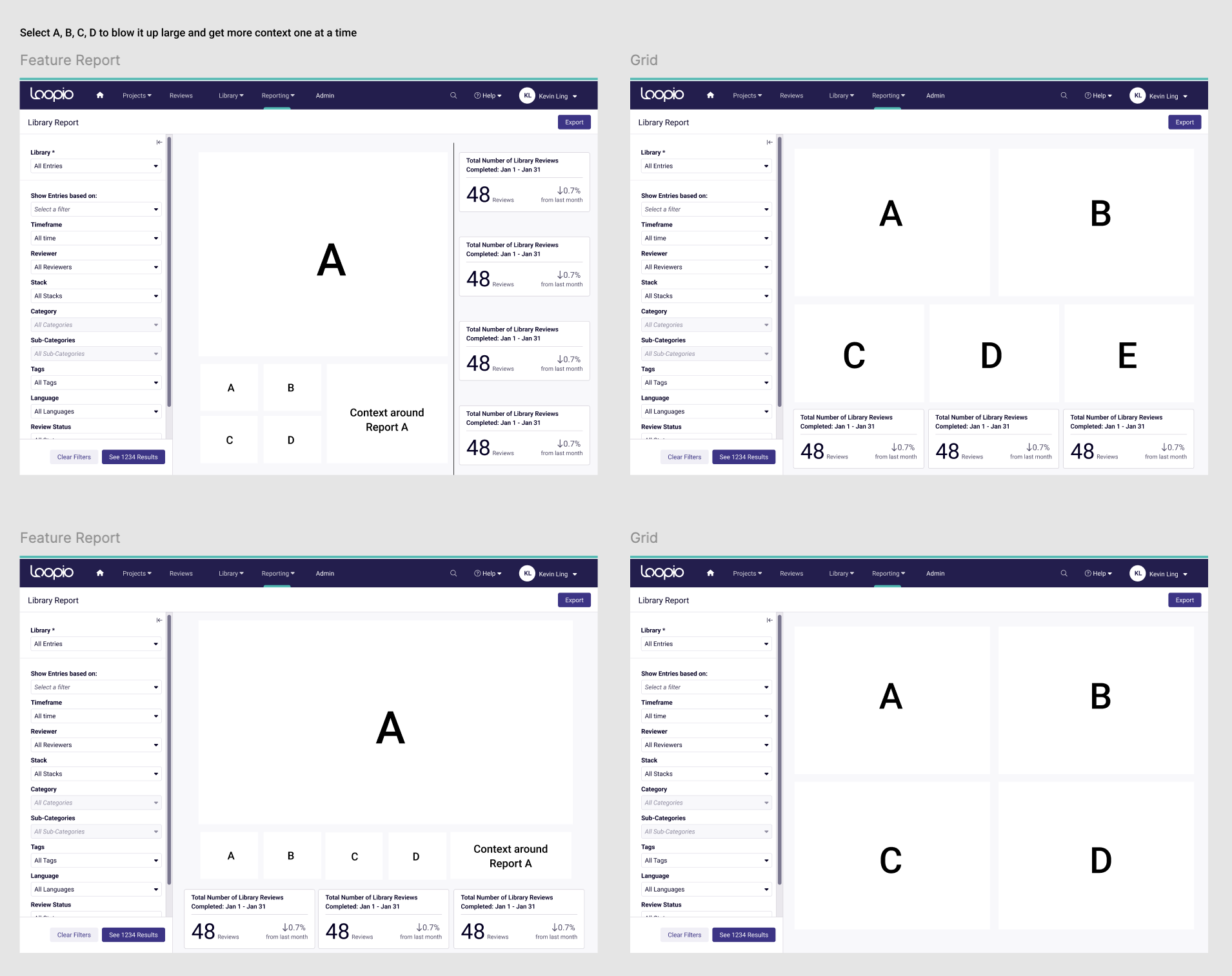 An exploration of the layouts that the charts could live in on the page.